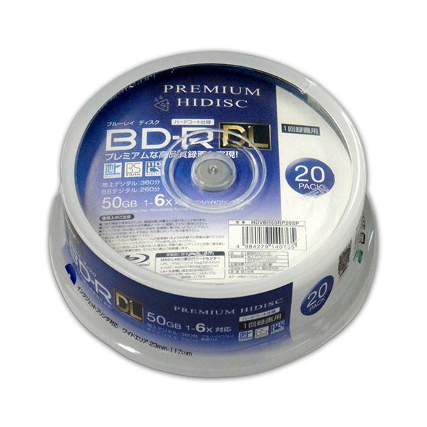 （まとめ）PREMIUM HIDISC BD-R DL 1回録画 6倍速 50GB 20枚 スピンドルケース 【×10個セット】 HDVBR50RP20SPX10