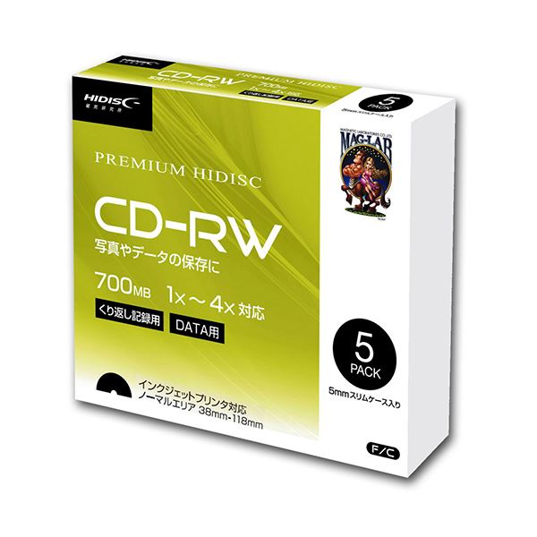 【20個セット】 HIDISC データ用 CD-RW 1-4倍速5mmスリムケース入り5枚パック HDCRW80YP5SCX20