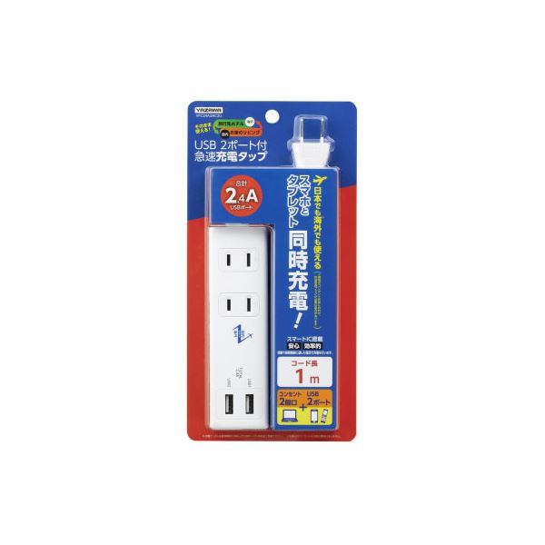 (まとめ）YAZAWA 国内海外兼用2AC2USB2.4A1mVFC24A2AC2U【×2セット】