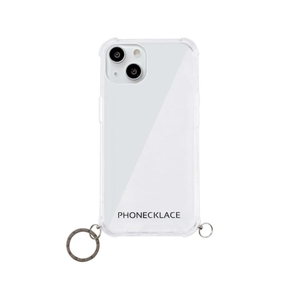 PHONECKLACE ストラップ用リング付きクリアケース for iPhone 13 ガンブラックチャーム PN21600i13BK