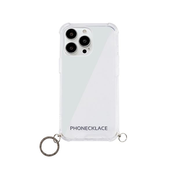 PHONECKLACE ストラップ用リング付きクリアケース for iPhone 13 Pro ガンブラックチャーム PN21612i13PBK