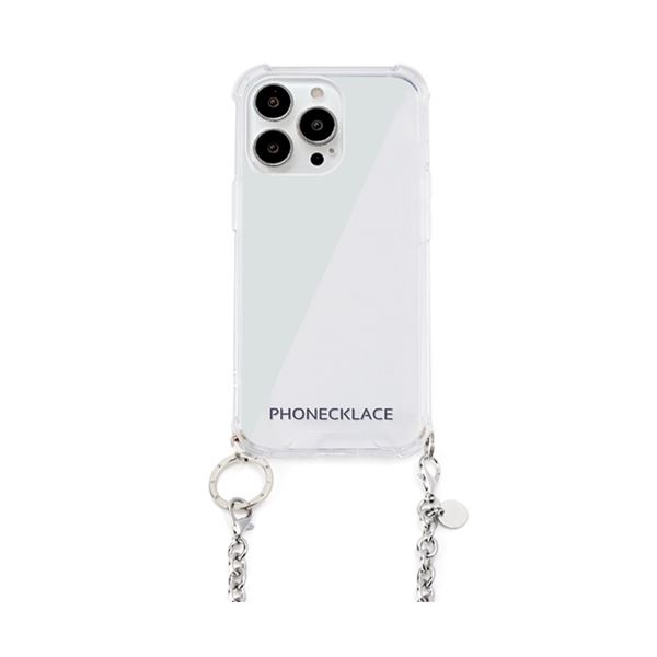 PHONECKLACE チェーンショルダーストラップ付きクリアケース for iPhone 13 Pro Max シルバー PN21613i13PMSV