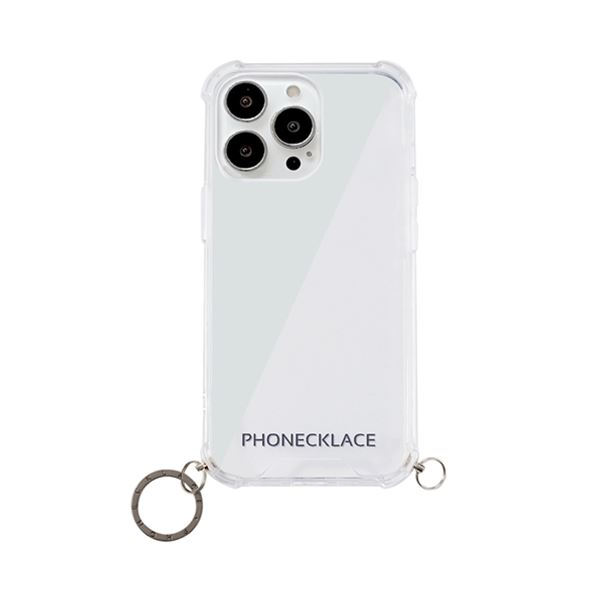 PHONECKLACE ストラップ用リング付きクリアケース for iPhone 13 Pro Max ガンブラックチャーム PN21617i13PMBK