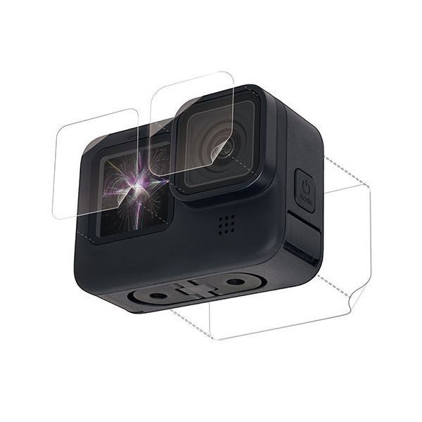 (まとめ) エレコム GoPro HERO9 Black用 保護フィルム/ガラスフィルム 親水性 耐衝撃 指紋防止 光沢 硬度3H 前面、背面、レンズ用各1枚 AC-GP9BFLPAFFG 【×2セット】