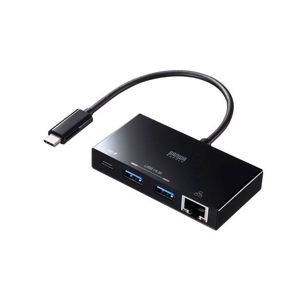 サンワサプライ USB Type-Cハブ付き ギガビットLANアダプタ USB-3TCH20BK