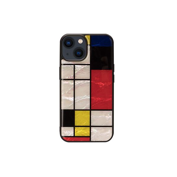 ikins 天然貝ケース for iPhone 14 Mondrian 背面カバー型 I23579i14