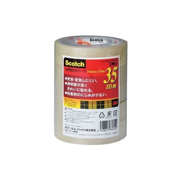 3M Scotch スコッチ 透明粘着テープ500 24mmX35m 5巻入 3M-500-3-2435-5P