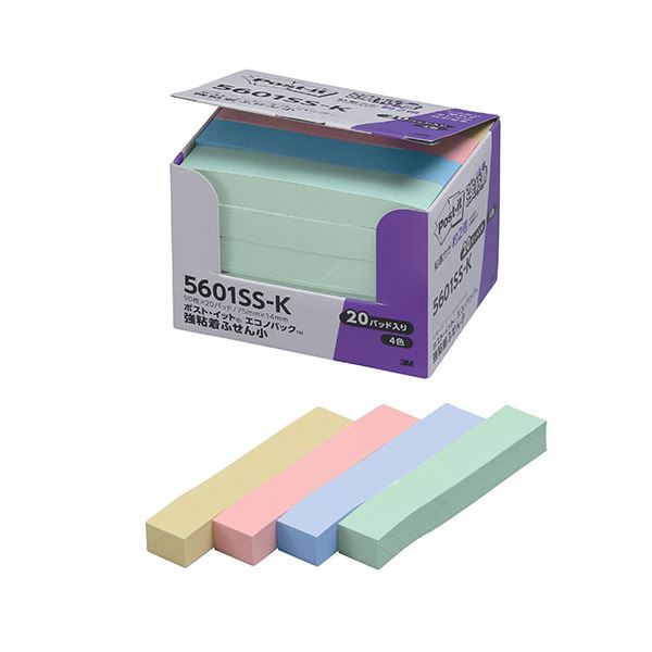 3M Post-it ポストイット エコノパック 強粘着見出し小 パステルカラー混色 3M-5601SS-K