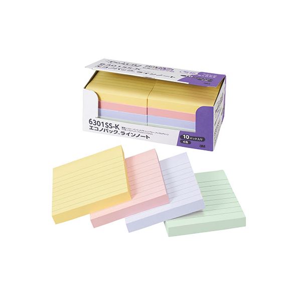 3M Post-it ポストイット エコノパック 強粘着ノート 罫線入パステル混色 3M-6301SS-K