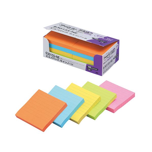 3M Post-it ポストイット 強粘着エコノパック ラインノート 混色5色 3M-6301SS-NE