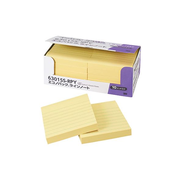 3M Post-it ポストイット エコノパック 強粘着ノート 罫線入 イエロー 3M-6301SS-RPY