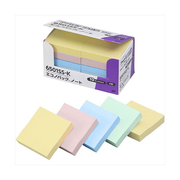 3M Post-it ポストイット エコノパック 強粘着ノート パステル 4色混色 3M-6501SS-K