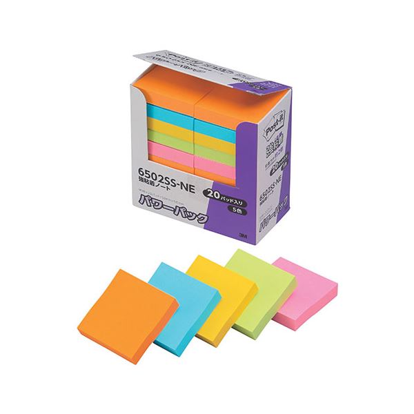 3M Post-it ポストイット 強粘着ノート パワーパック 5色込 3M-6502SS-NE