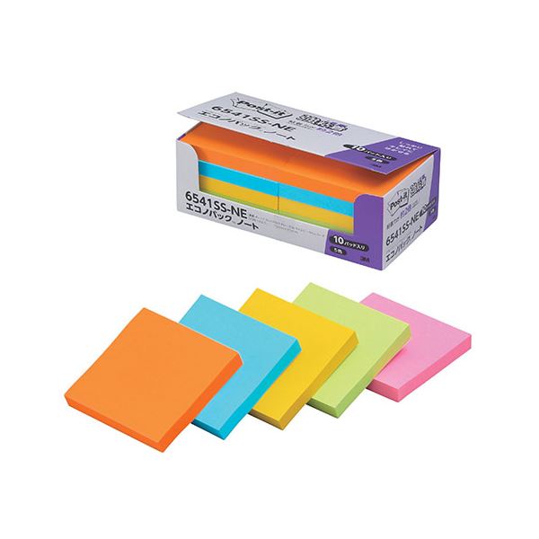 3M Post-it ポストイット 強粘着エコノパック ノート 混色 3M-6541SS-NE