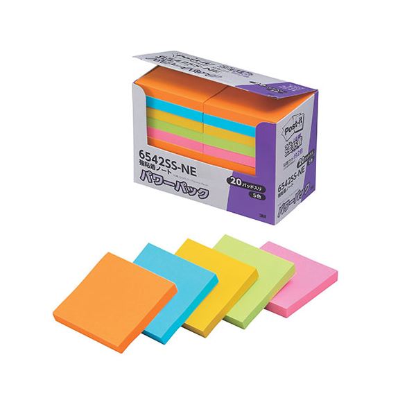 3M Post-it ポストイット 強粘着ノート パワーパック 5色込 3M-6542SS-NE