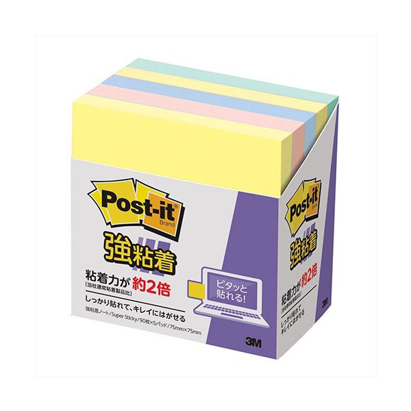 3M Post-it ポストイット 強粘着ノート パステルカラー 4色混色 3M-654-5SSAP