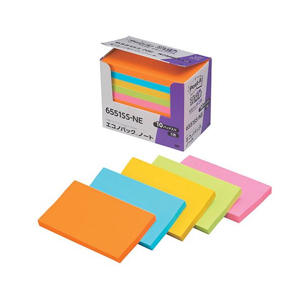 3M Post-it ポストイット エコノパック 強粘着ノート 5色混色 3M-6551SS-NE