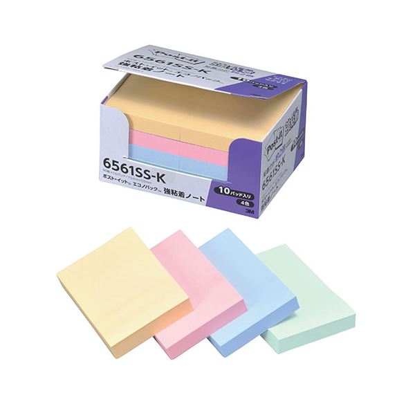 3M Post-it ポストイット エコノパック 強粘着ノート パステルカラー 混色 3M-6561SS-K