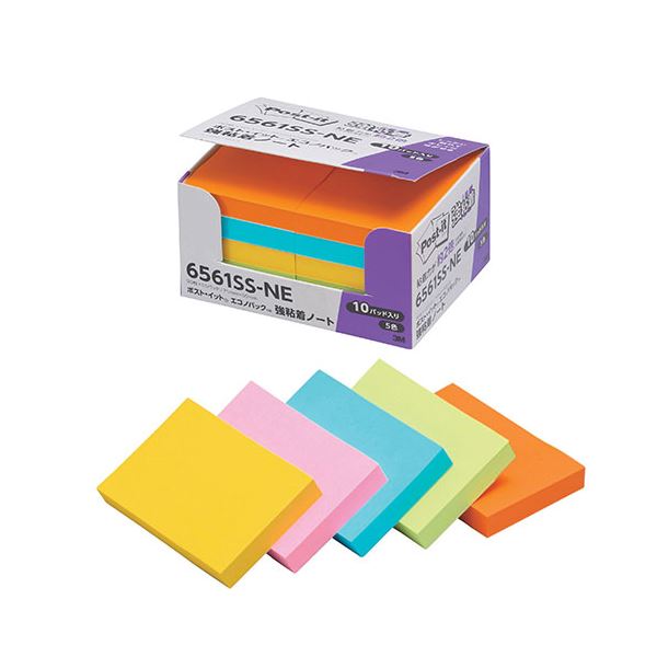 3M Post-it ポストイット エコノパック 強粘着ノート ネオンカラー 混色 3M-6561SS-NE