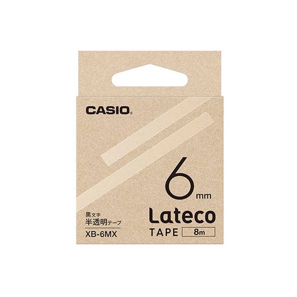 【5個セット】 カシオ計算機 Lateco 詰め替え用テープ 6mm 半透明テープ 黒文字 XB-6MXX5