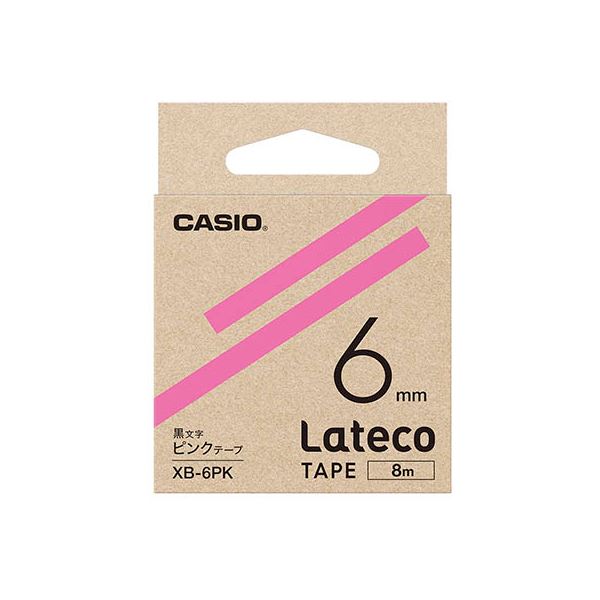 【5個セット】 カシオ計算機 Lateco 詰め替え用テープ 6mm ピンクテープ 黒文字 XB-6PKX5