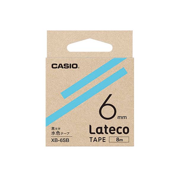 【5個セット】 カシオ計算機 Lateco 詰め替え用テープ 6mm 水色テープ 黒文字 XB-6SBX5