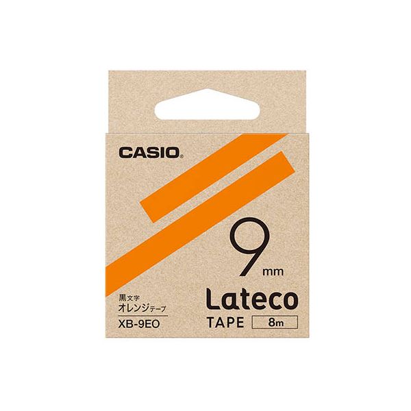 【5個セット】 カシオ計算機 Lateco 詰め替え用テープ 9mm オレンジテープ黒文字 XB-9EOX5