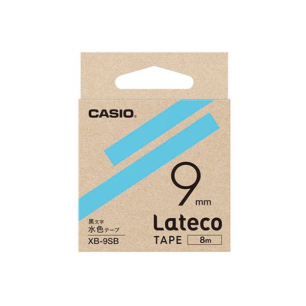 【5個セット】 カシオ計算機 Lateco 詰め替え用テープ 9mm 水色テープ 黒文字 XB-9SBX5