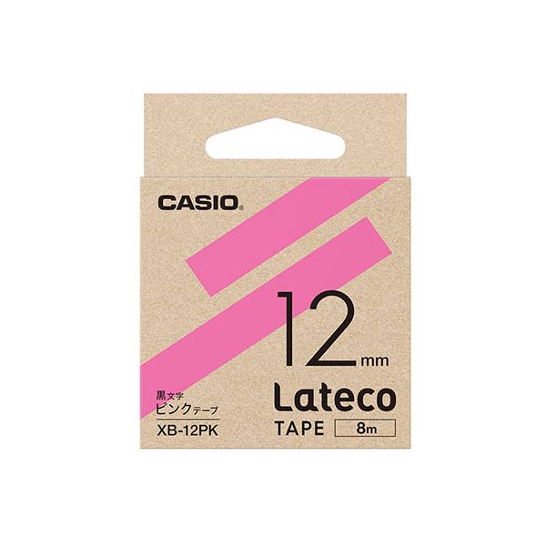 【5個セット】 カシオ計算機 Lateco 詰め替え用テープ 12mm ピンクテープ黒文字 XB-12PKX5