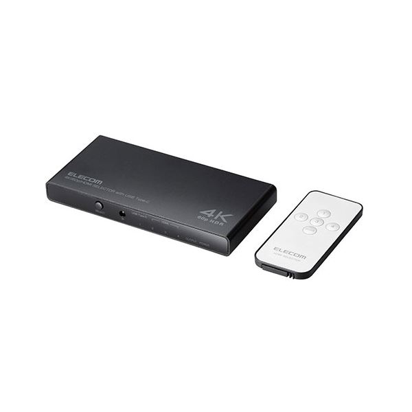 エレコム HDMI切替器／4K60Hz対応／4ポート／3入力（HDMI）+1入力（USB Type-C）・1出力（HDMI）／専用リモコン付／専用ACアダプター付き／ブラック DH-SW4KC41BK