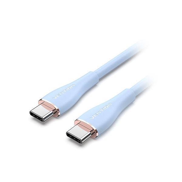 VENTION 100W PD USB 2.0 C-Type to C-Type 急速充電ケーブル シリコンタイプ eMarke対応 1m ライトブルー TA-8739