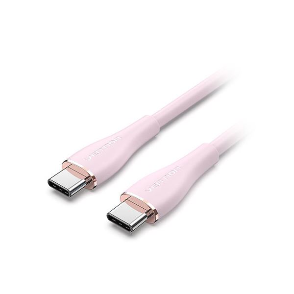 VENTION 100W PD USB 2.0 C-Type to C-Type 急速充電ケーブル シリコンタイプ eMarke対応 1.5m ピンク TA-8777