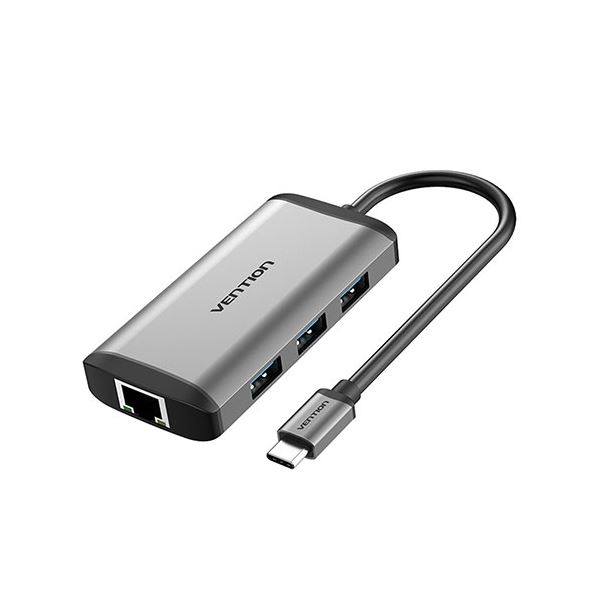 VENTION 多機能 PDドッキングステーション USB-C to HDMI/USB3.0*3/RJ45/ 0.15M メタルタイプ グレー CN-8047