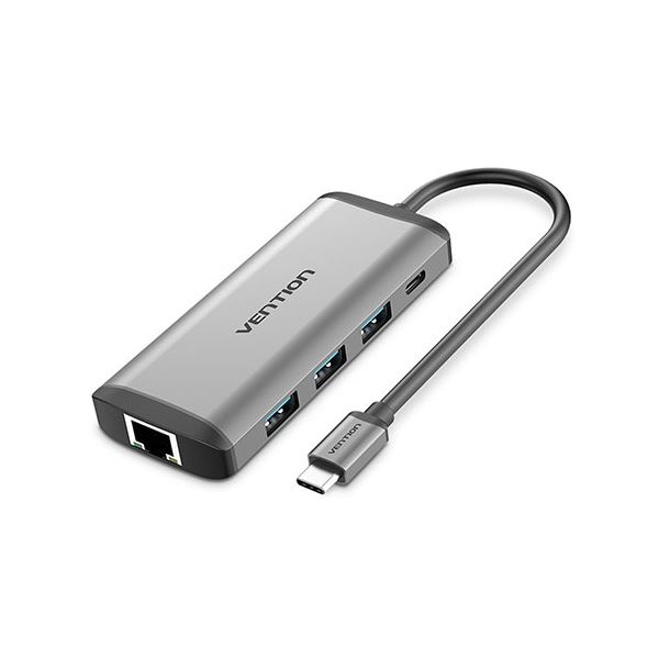 VENTION 多機能 PDドッキングステーション USB-C to HDMI/USB3.0*3/RJ45/TF/SD 0.15M メタルタイプ グレー CN-8085