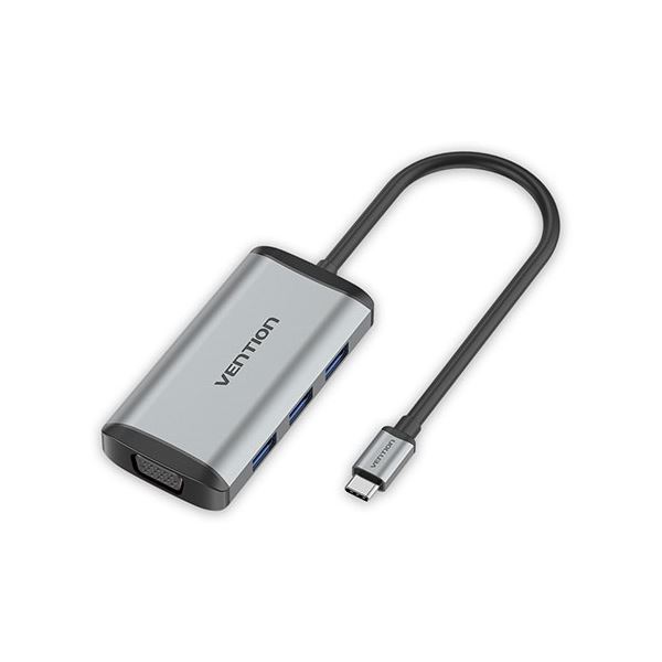 VENTION USB-C to HDMI/VGA/USB3.0x3/PD ドッキングステーション 0.15M メタルタイプ グレー TG-8023