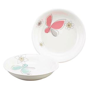 ハナエモリ ペタル ペアパスタカレー皿セット 径21.5×4cm 優雅な蝶デザイン 電子レンジOK K60206629