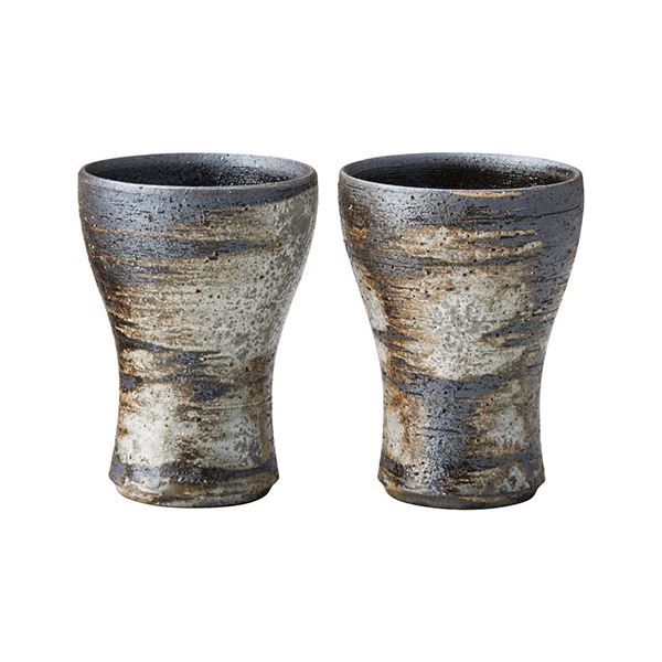 信楽焼 刷毛スマートカップペア 径8×10.5cm(250ml) きれいなフォルムのフリーカップ K50507516