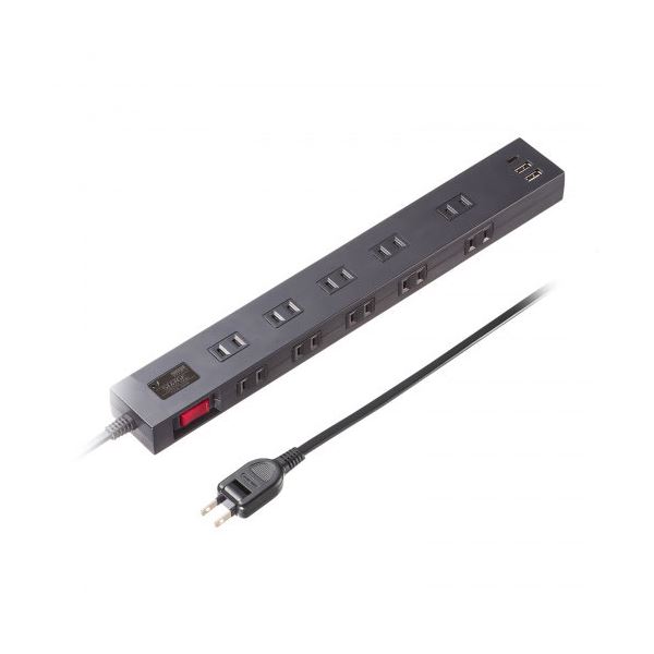 サンワサプライ USB充電機能付きタップ 10個口 ブラック 1m TAP-SP2110NUC-1BK