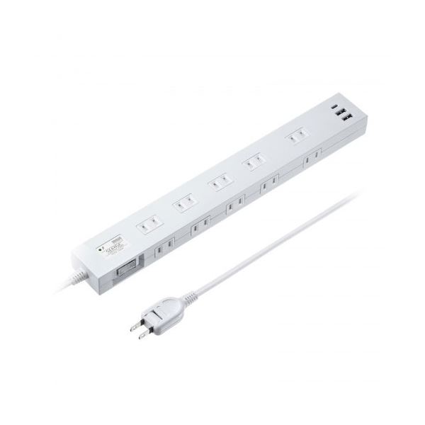 サンワサプライ USB充電機能付きタップ 10個口 ホワイト 2m TAP-SP2110NUC-2W