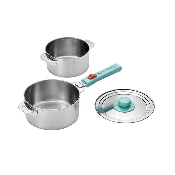 よこやま 燕熟の技 クワトロ ステンレス鍋14cm&16cm 着脱ハンドル 兼用蓋付き EJQ-800