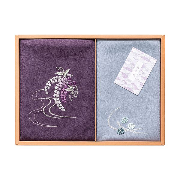 洛北 刺繍入り二巾風呂敷&刺繍入り金封包み 紫 二巾風呂敷71×70cm、金封包み38×37cm B1073630