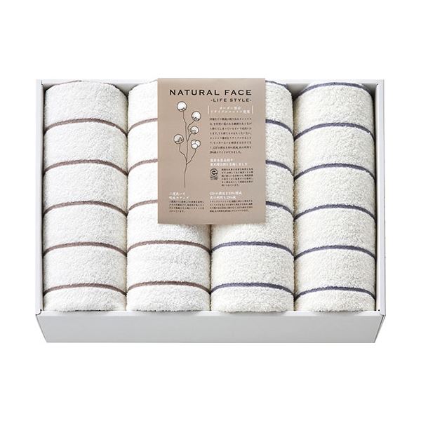 ナチュラルフェイス ボーダー バスタオル4P 60×120cm L9015599