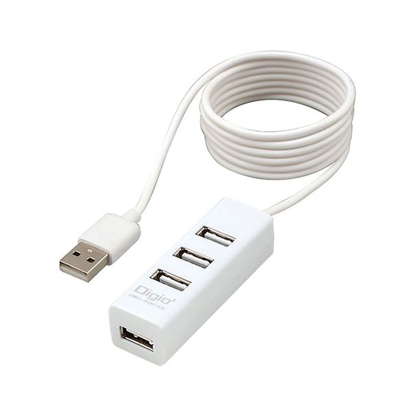 【3セット】 ナカバヤシ USB2.0 4ポートハブ 120cm ホワイト UH-2614WX3