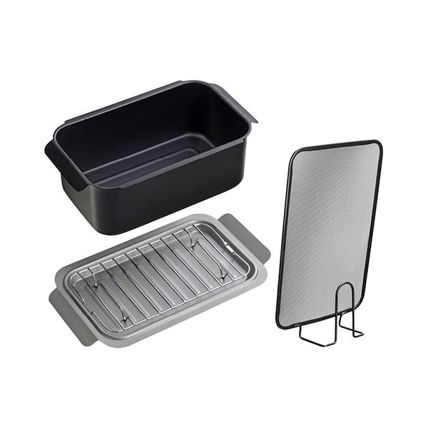 ポコフリット IH対応角型揚げ鍋2点セット 角型揚げ鍋(24.5×14×9cm・1.9L)・オイルスクリーン(24×15×5.1cm) B1129574