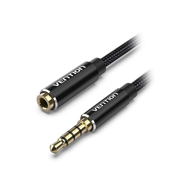 【5本セット】 VENTION コットン編み TRRS 3.5mm Male to 3.5mm Female オーディオ延長ケーブル 2m ブラック BH-4605X5