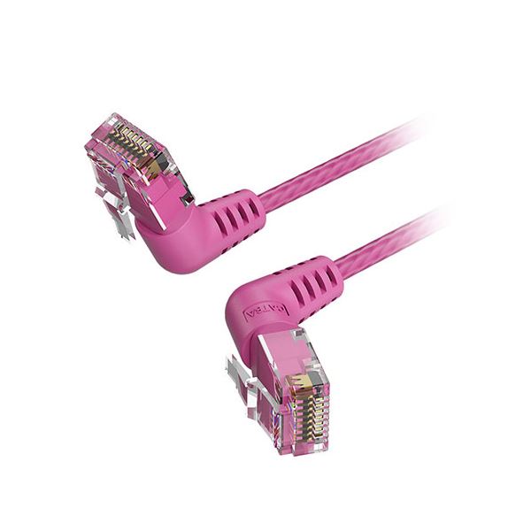 【5本セット】 VENTION Cat.6a LANケーブル UTP 直角コネクタ 360°スイングタイプ ピンク 3m ピンク IB-0422X5