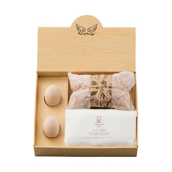 天使の休息 癒しセット 檜タマゴ(φ4.2×5.2cm)×2、檜バッグ(11×16×2cm)・ウォッシュタオル(34×36cm)×各1 C6024654