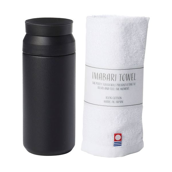 AMli HOME ボトル340ml&今治タオル ブラック ボトルφ6.5×16.7cm、ウォッシュタオル34×30cm C6129699