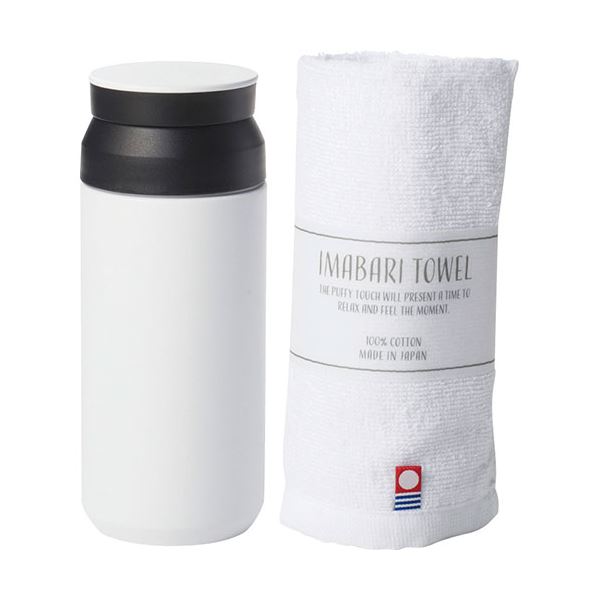 AMli HOME ボトル340ml&今治タオル ホワイト ボトルφ6.5×16.7cm、ウォッシュタオル34×30cm C6129707