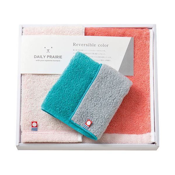 DAILY PRAIRIE リバーシブル フェイスタオル&タオルハンカチ フェイスタオル34×80cm、タオルハンカチ23×23cm C6067535